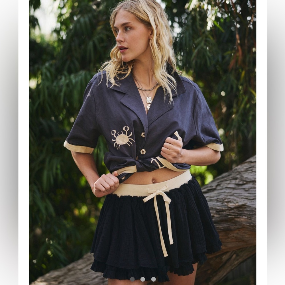 Free People Black and Cream Ruffle Shorts